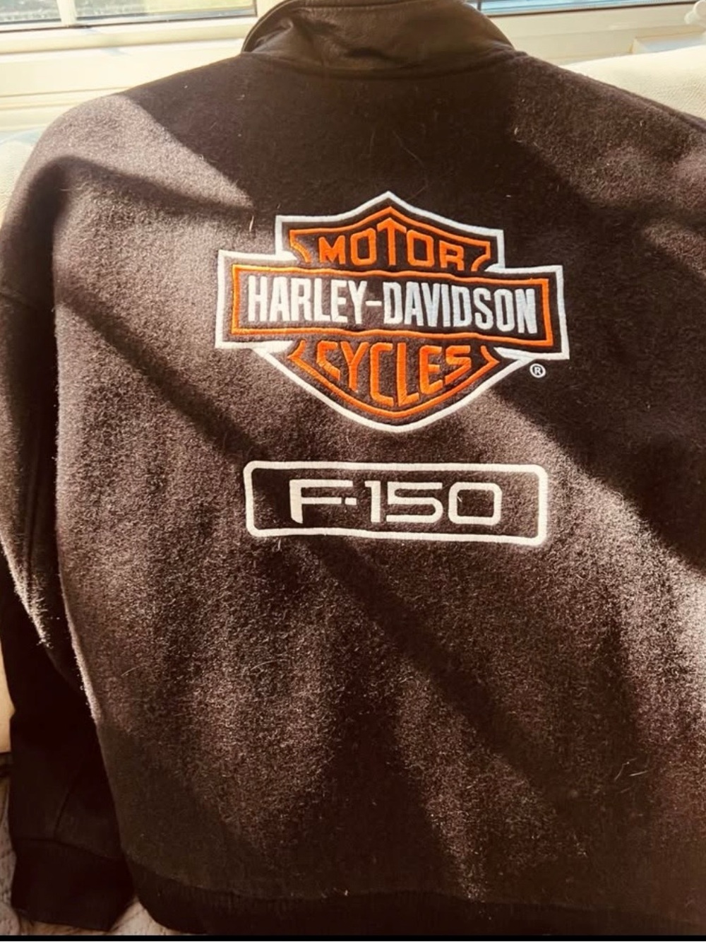 Harley-Davidson Black Bomber Jacket with Orange and White Logos